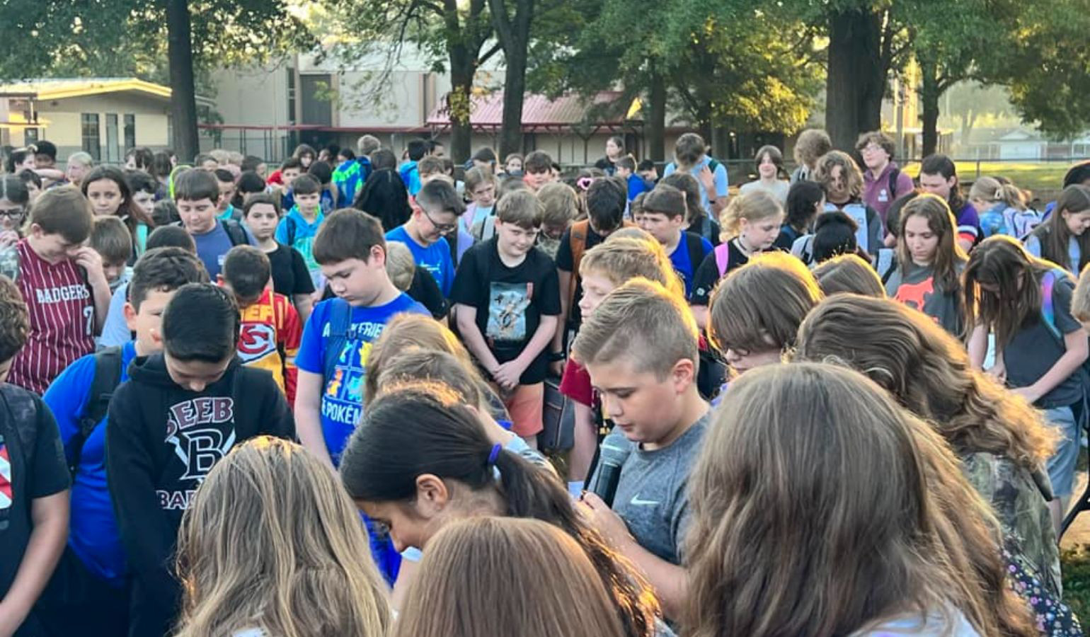 Students gathered on campus praying