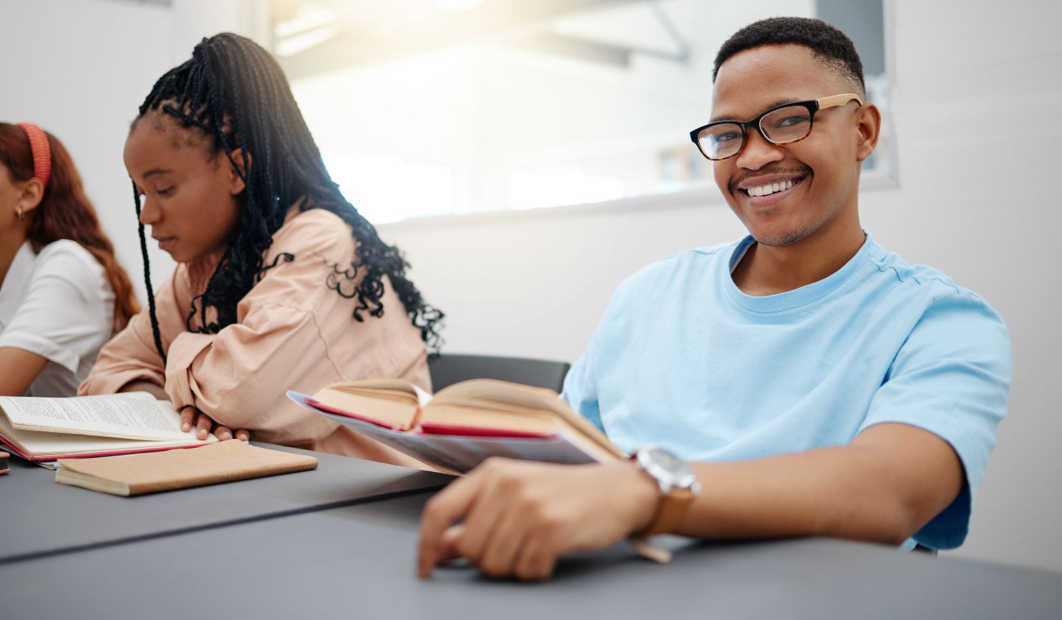 African american male student in classroom