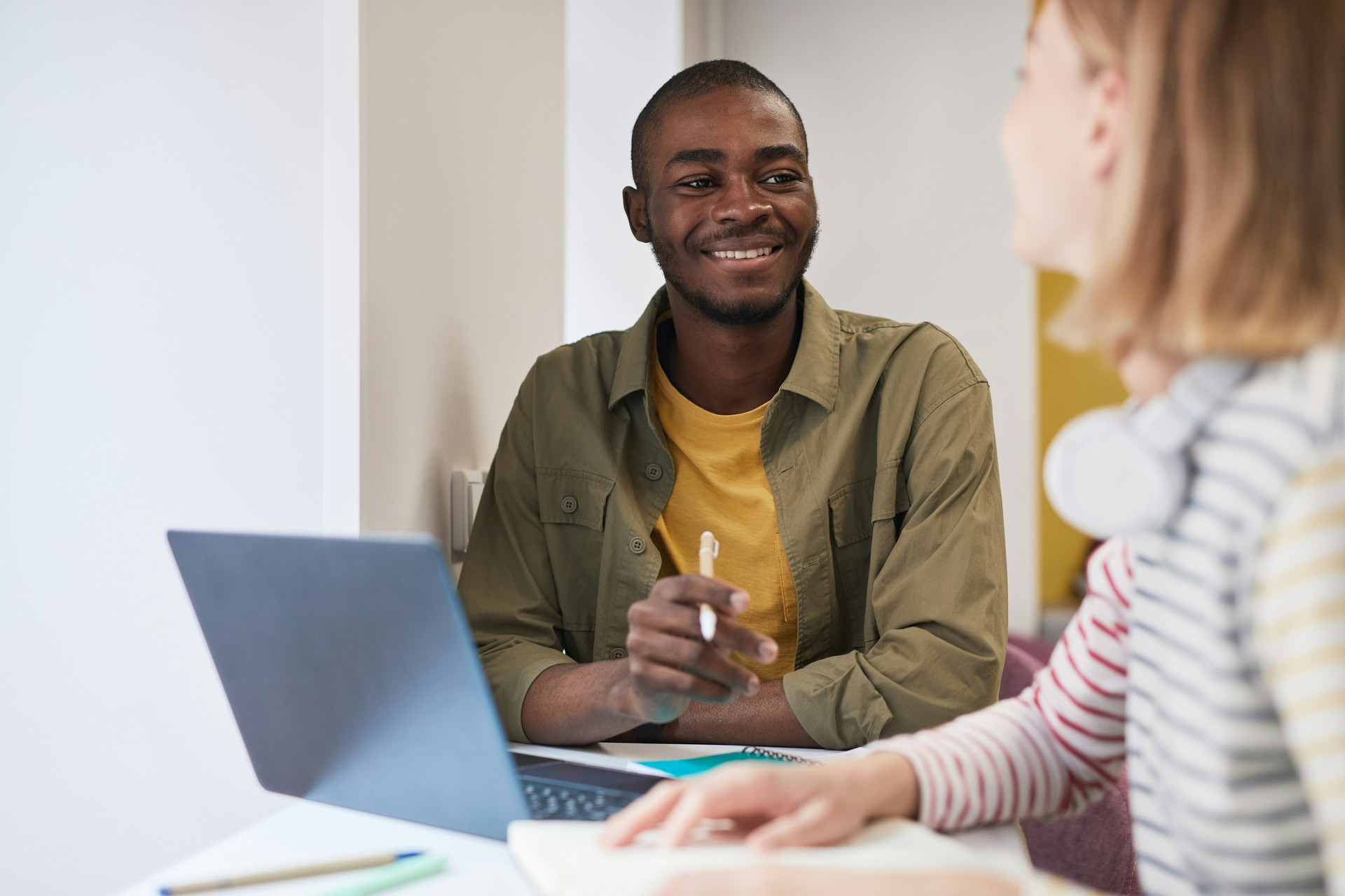 Young man and young women in a study session
