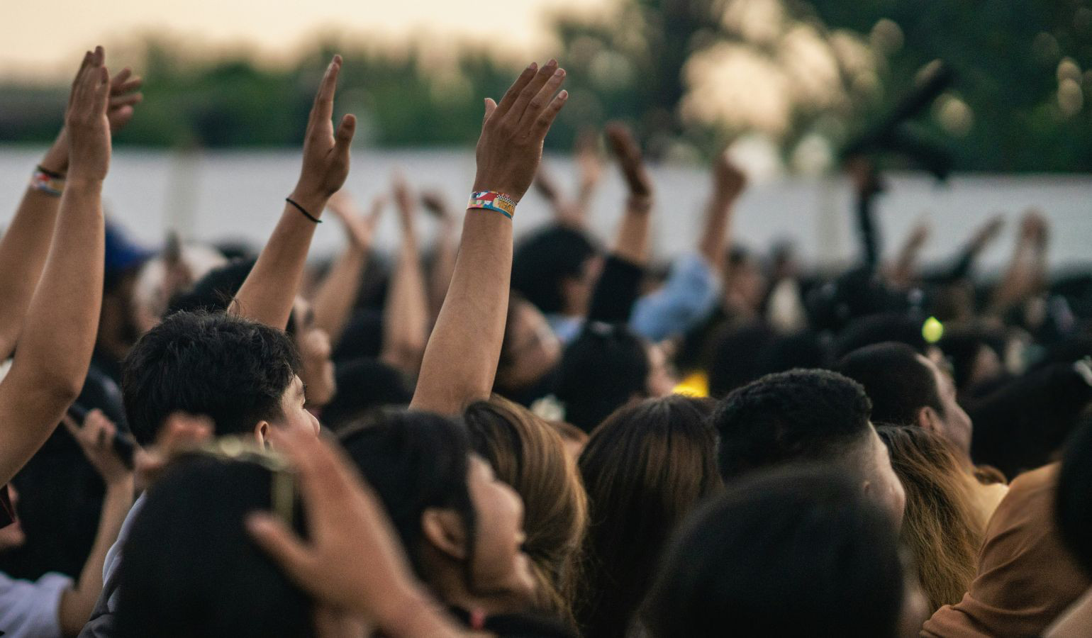 teenagers in concert crowd enjoying the music
