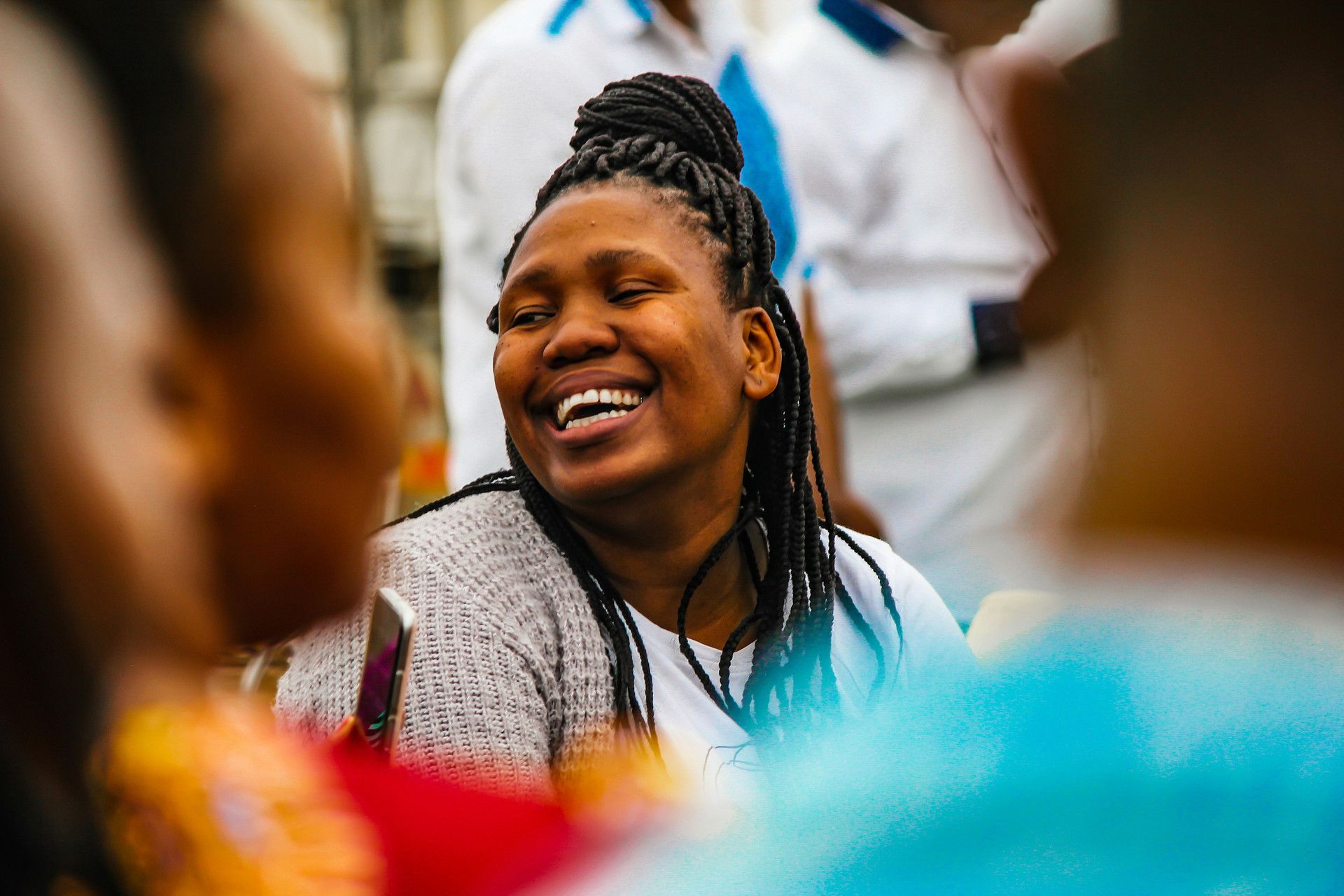 African American woman smiling and chatting